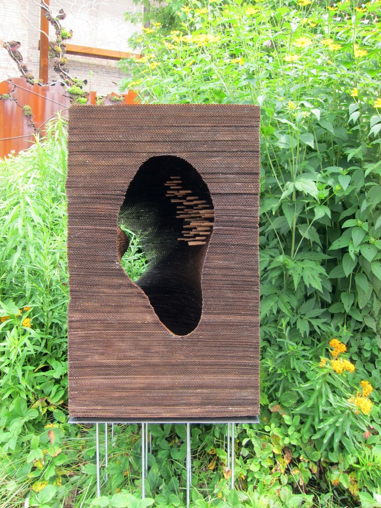 A cardboard bee hive at Toronto's Brickworks